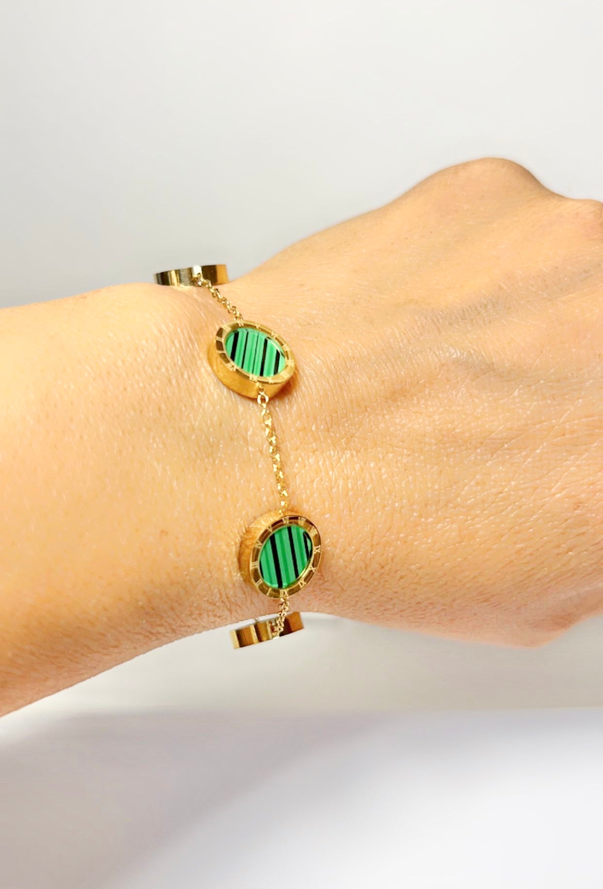 green circle bracelet - non tarnish bracelet - roman number bracelet