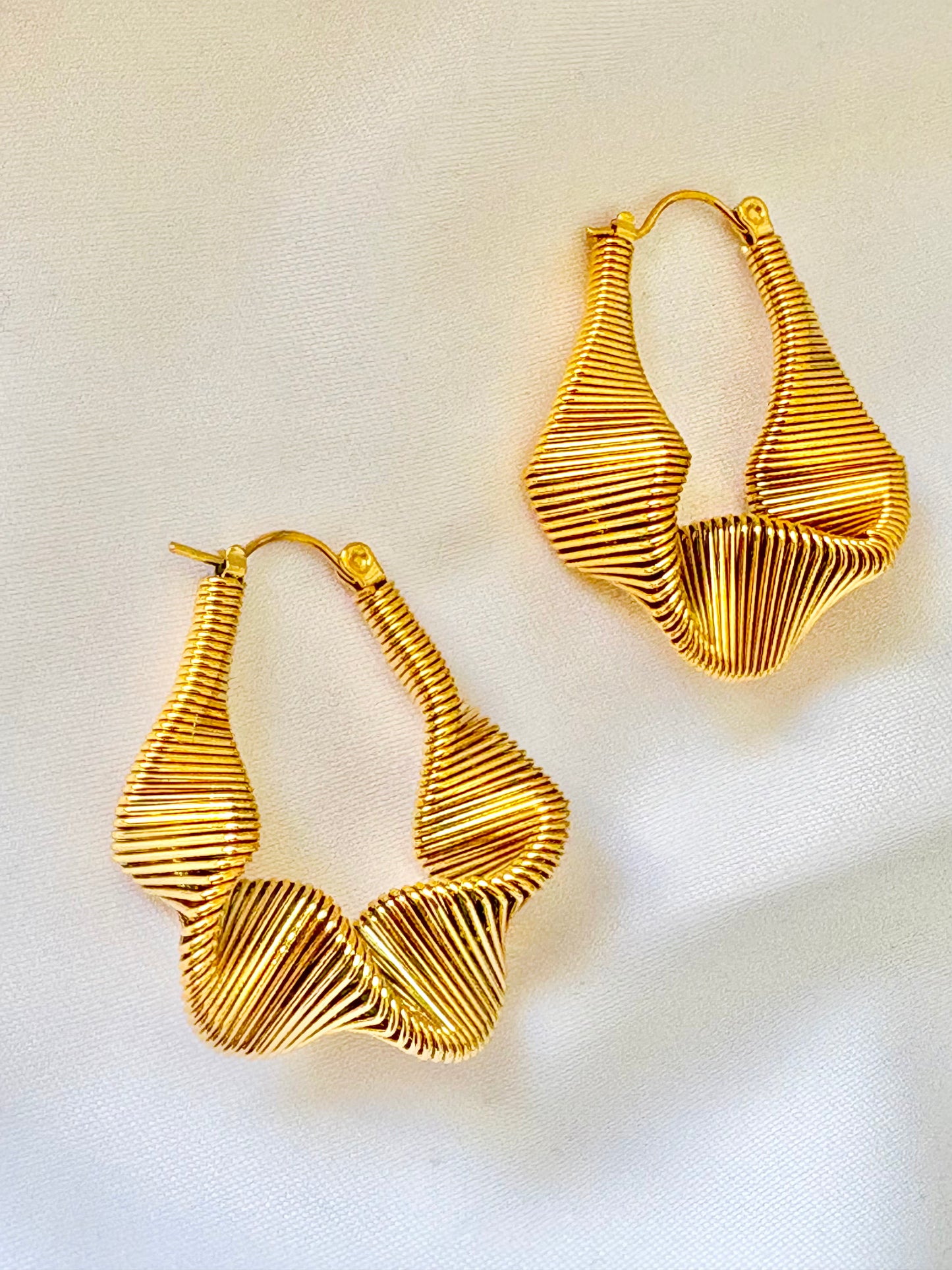 Gold Textured Wave Hoop Earrings