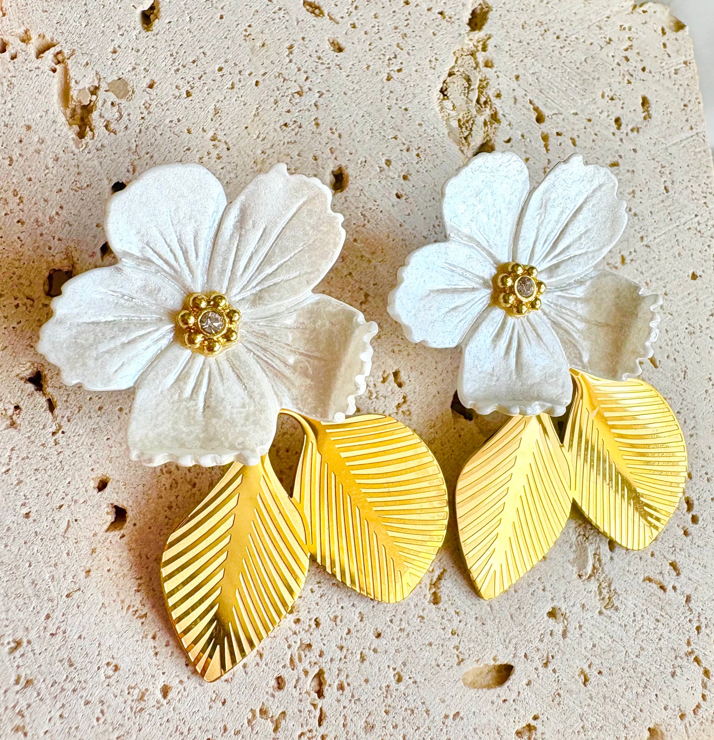 Gold leaf floral statement earrings