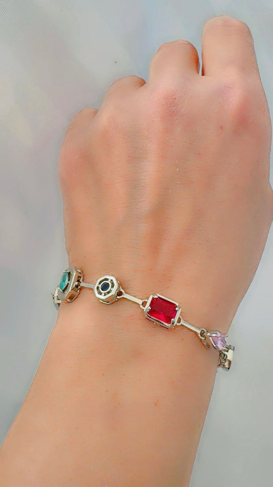 Stainless Steel Multi-Gemstone Bracelet