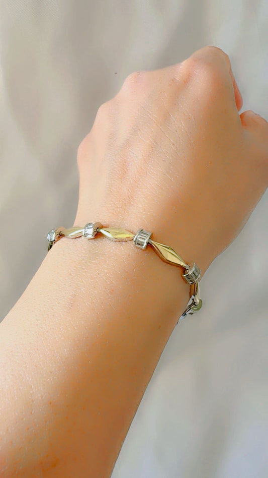 Two-Tone Gold and Silver Zirconium Link Bracelet