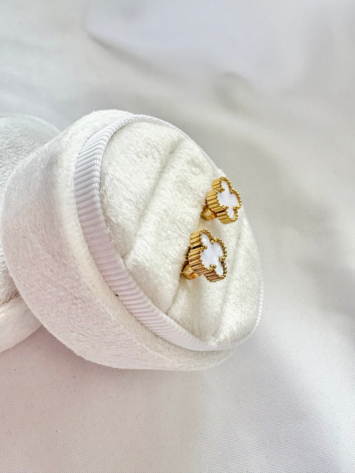 White gold earrings on a white background 