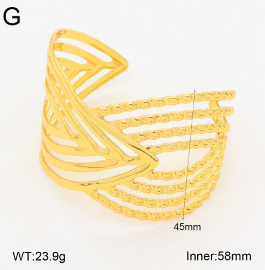 Gold Geometric Open Cuff Bangle – 18K Gold Plated