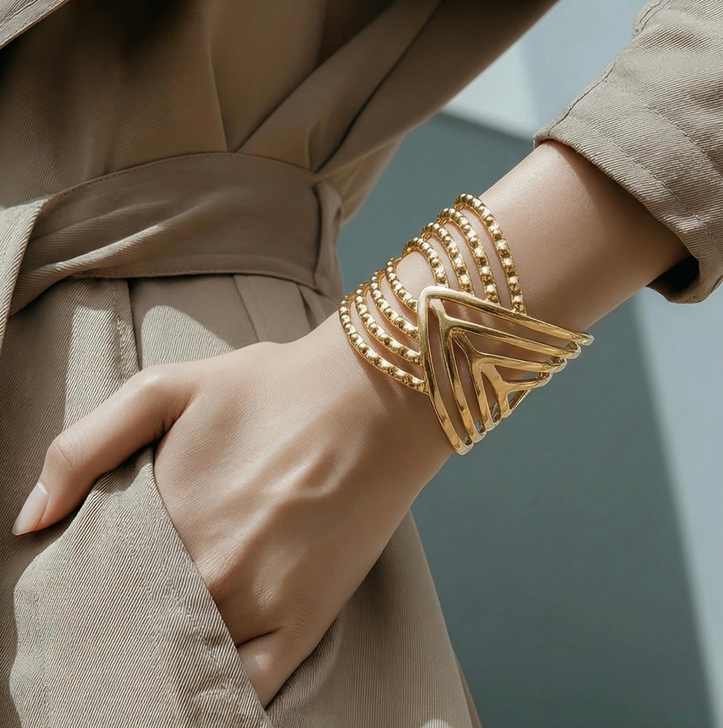 Gold Geometric Open Cuff Bangle – 18K Gold Plated