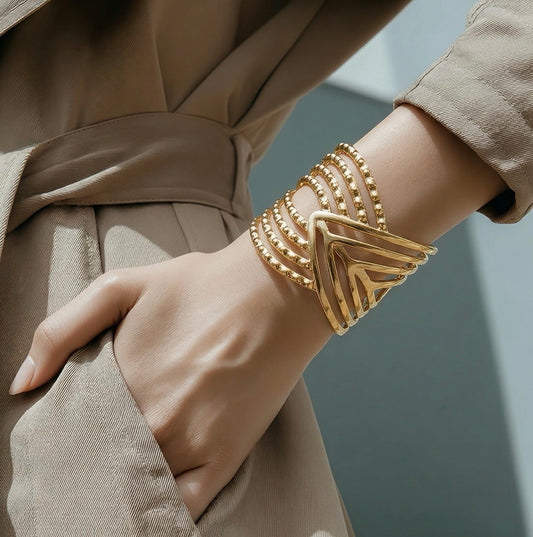 Gold Geometric Open Cuff Bangle – 18K Gold Plated