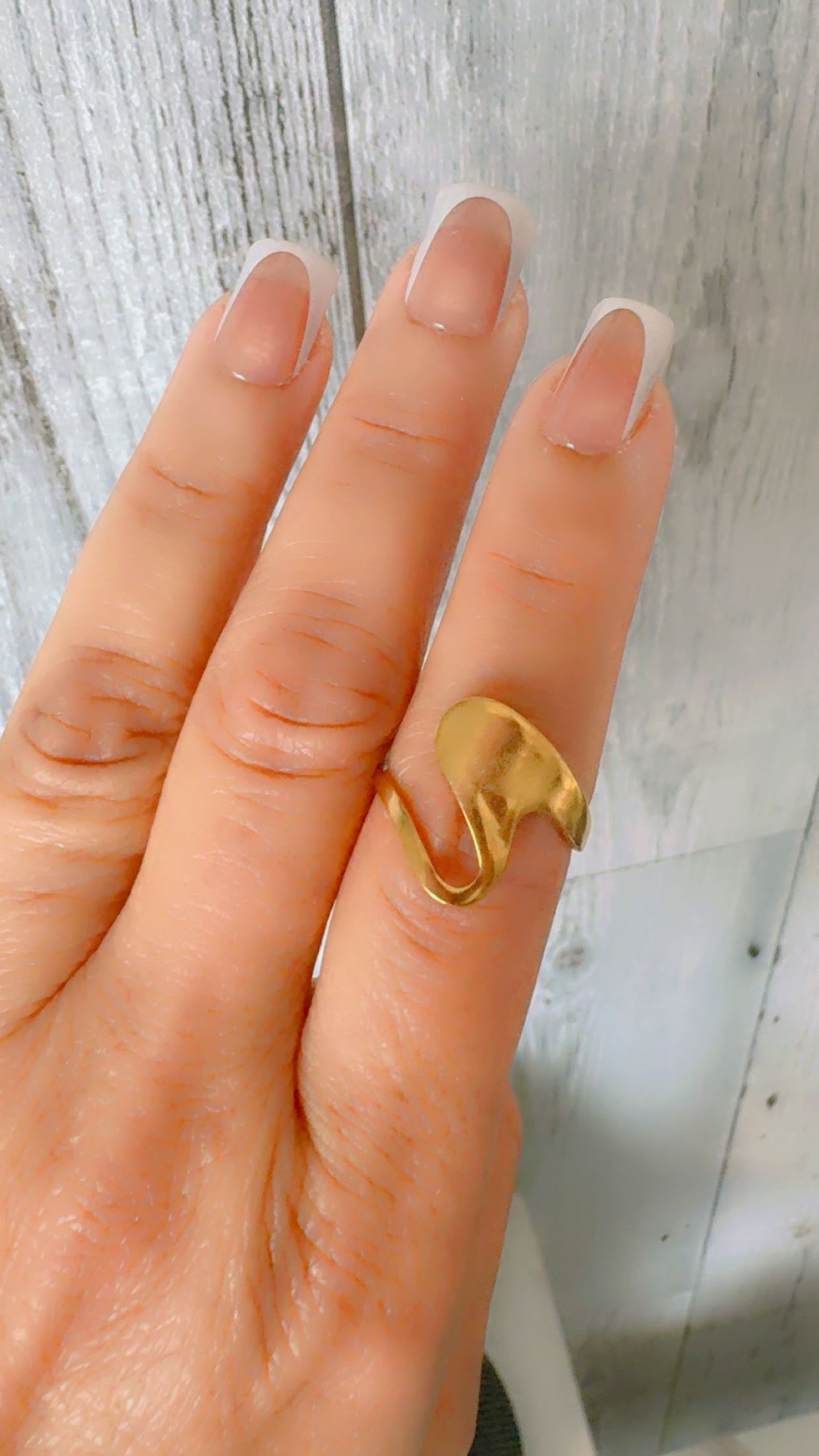 Gold S-Wave Open Ring – 18K Gold Plated, Adjustable Size 7–8