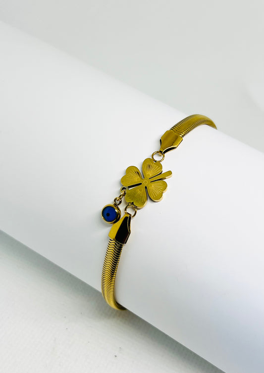 clover bracelet- evil eye charm- herringbone