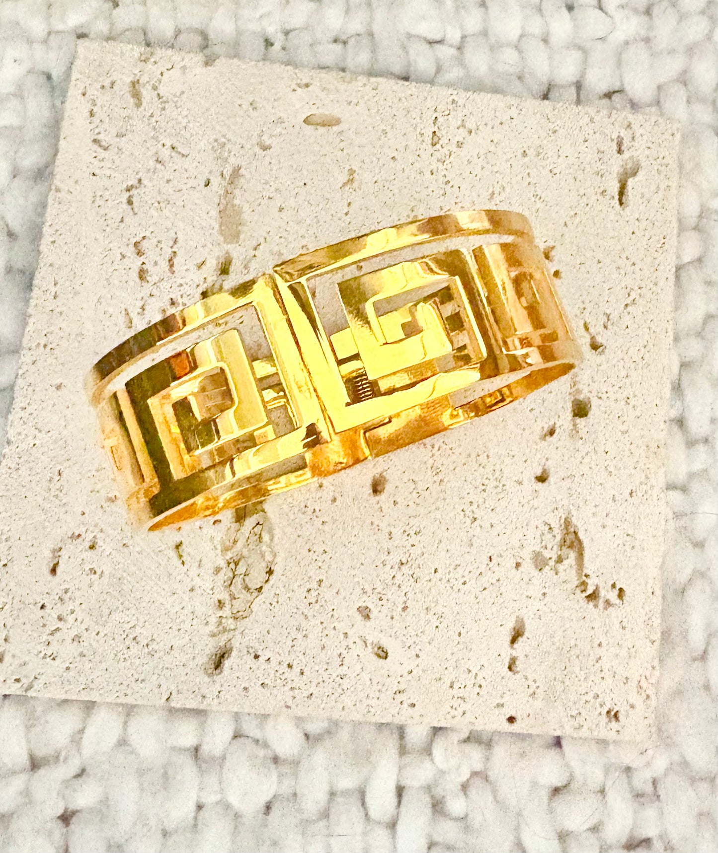 Gold Greek Key Wide Cuff Bangle Bracelet – 18K Gold Plated