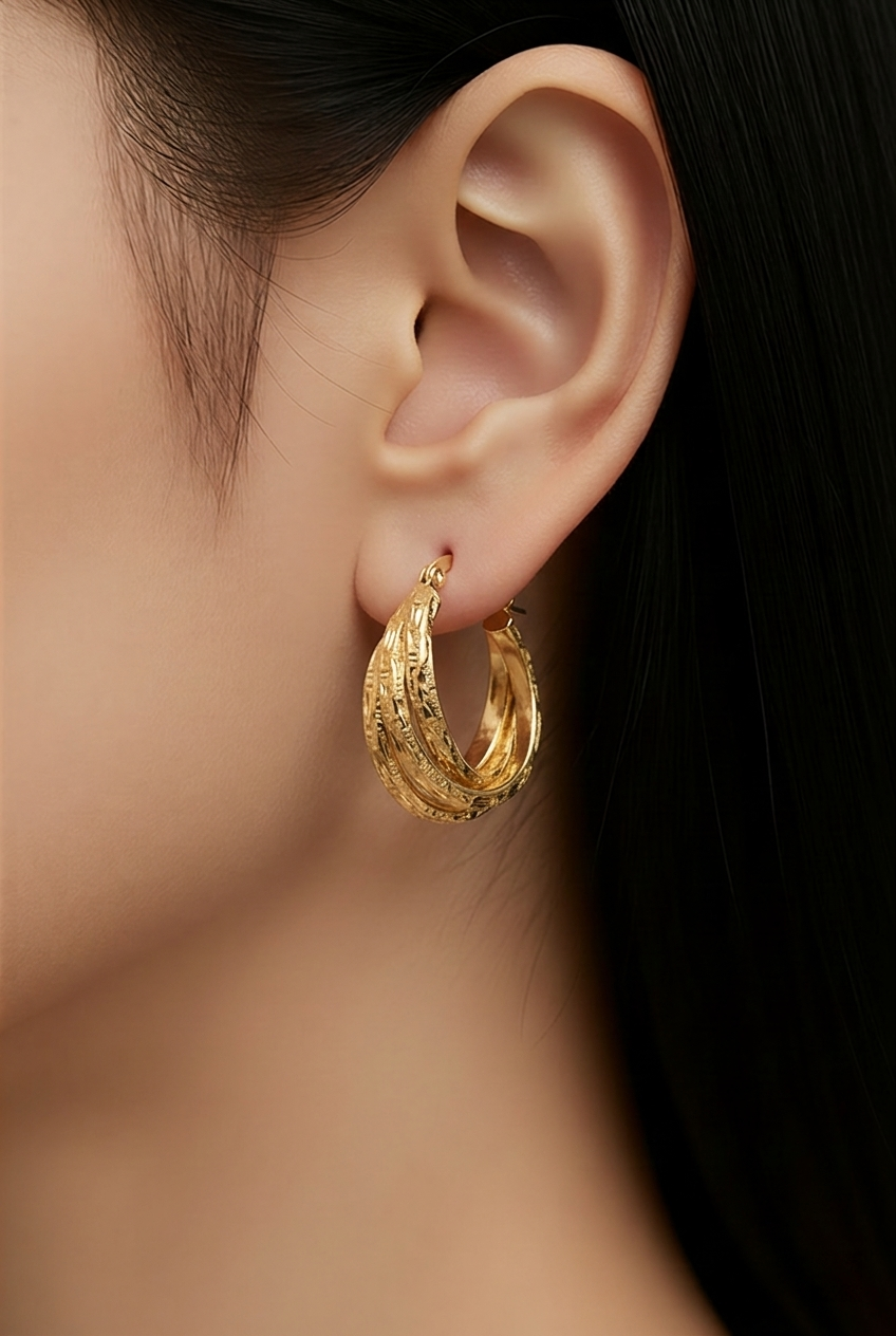 Gold Twisted Chunky Hoop Earrings – 18K Gold Plated