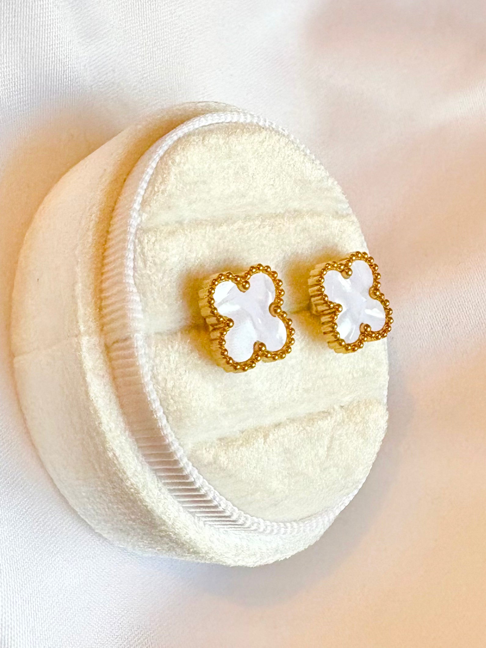 Gold white clover earrings