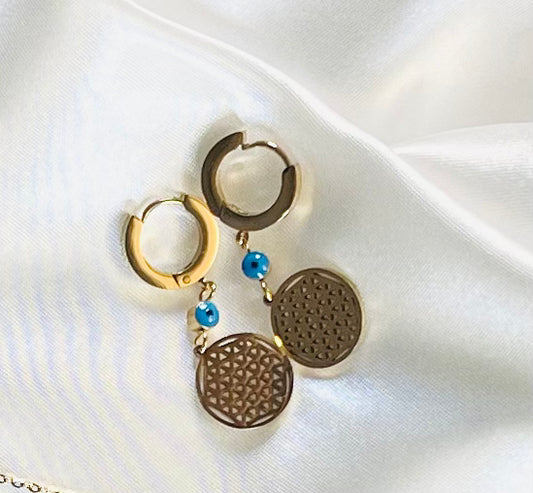 STAINLESS STEEL CIRCULAR NET WITH EVIL EYE EARRINGS