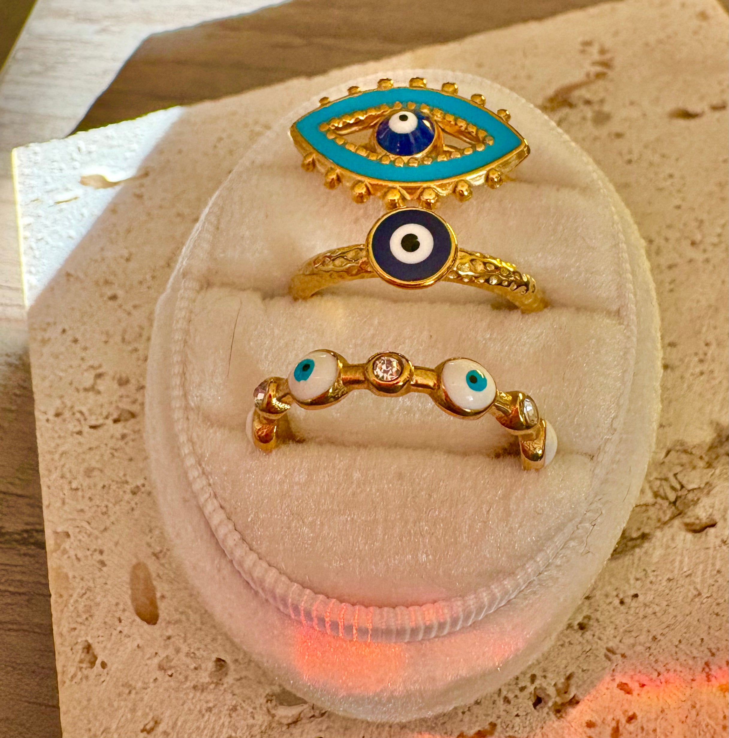 Adjustable Turquoise Evil Eye Statement Ring – 18K Gold Plated Yahala Boutique