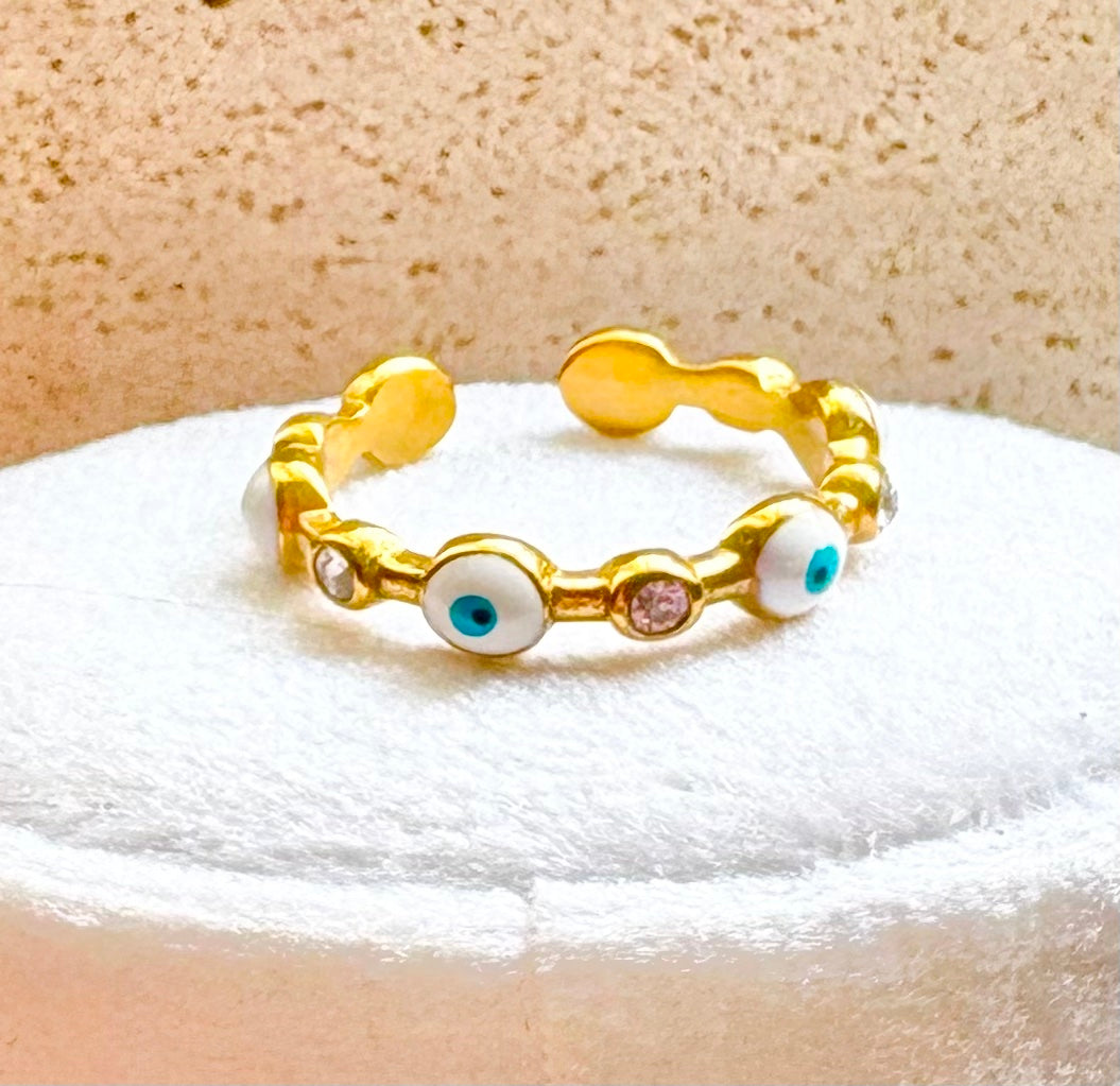 Evil Eye Ring – 18K Gold Plated | Clear Zircon & Enamel Yahala Boutique