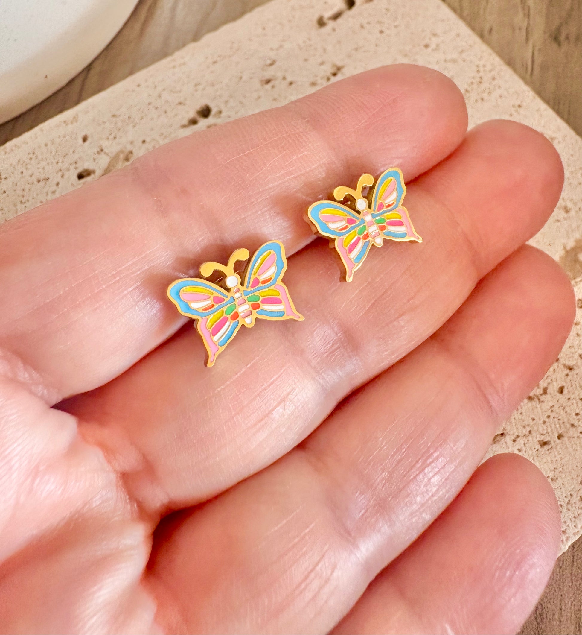 Gold colourful butterfly earrings