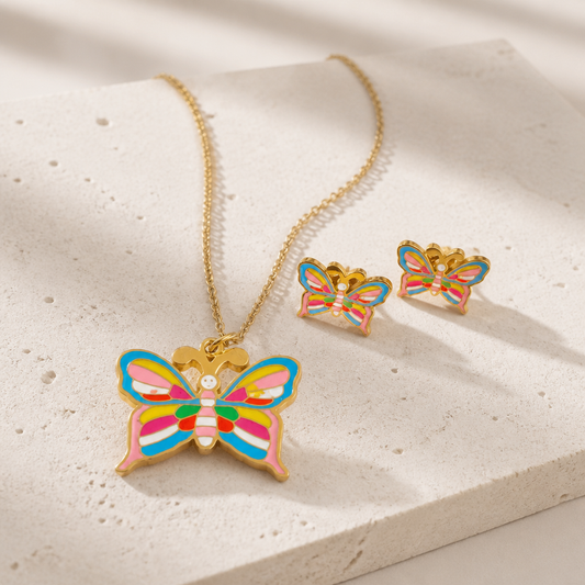 Rainbow Butterfly Necklace & Earrings Set – 18K Gold Plated Yahala Boutique