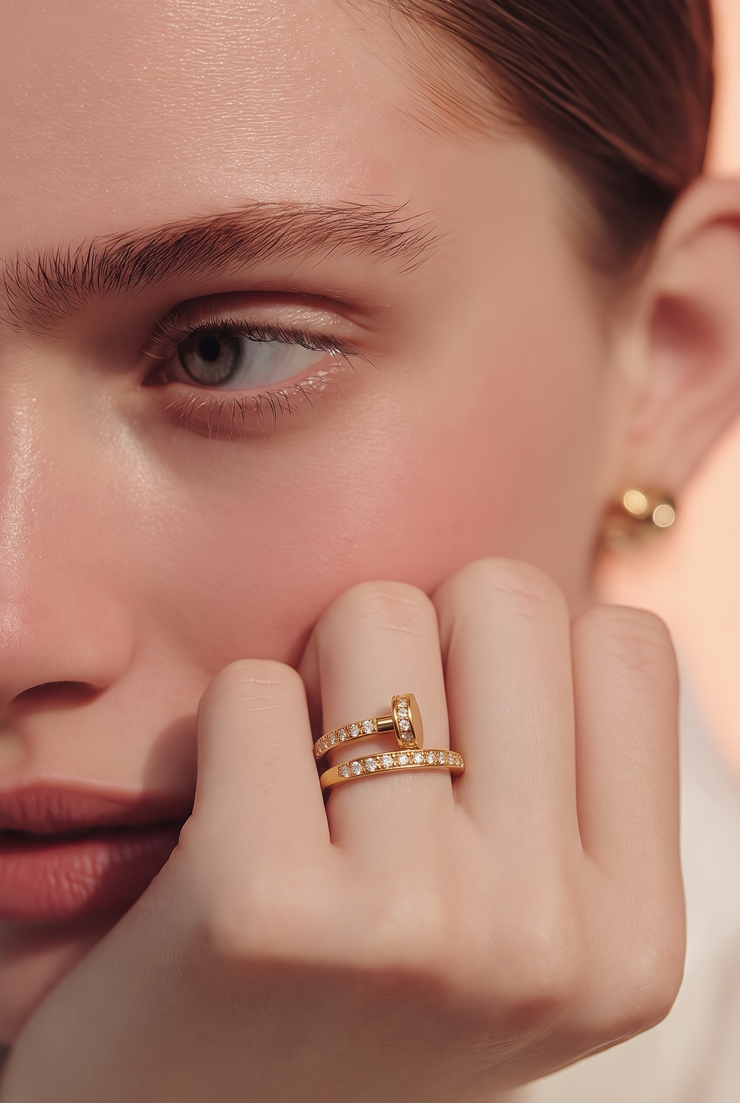 A delicate gold rings adorned with small clear stones