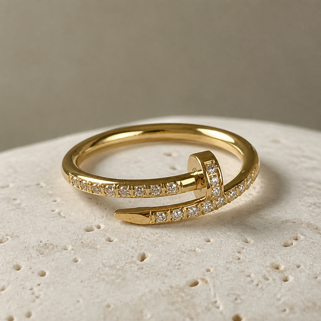 A gold open wrap ring with pavé.