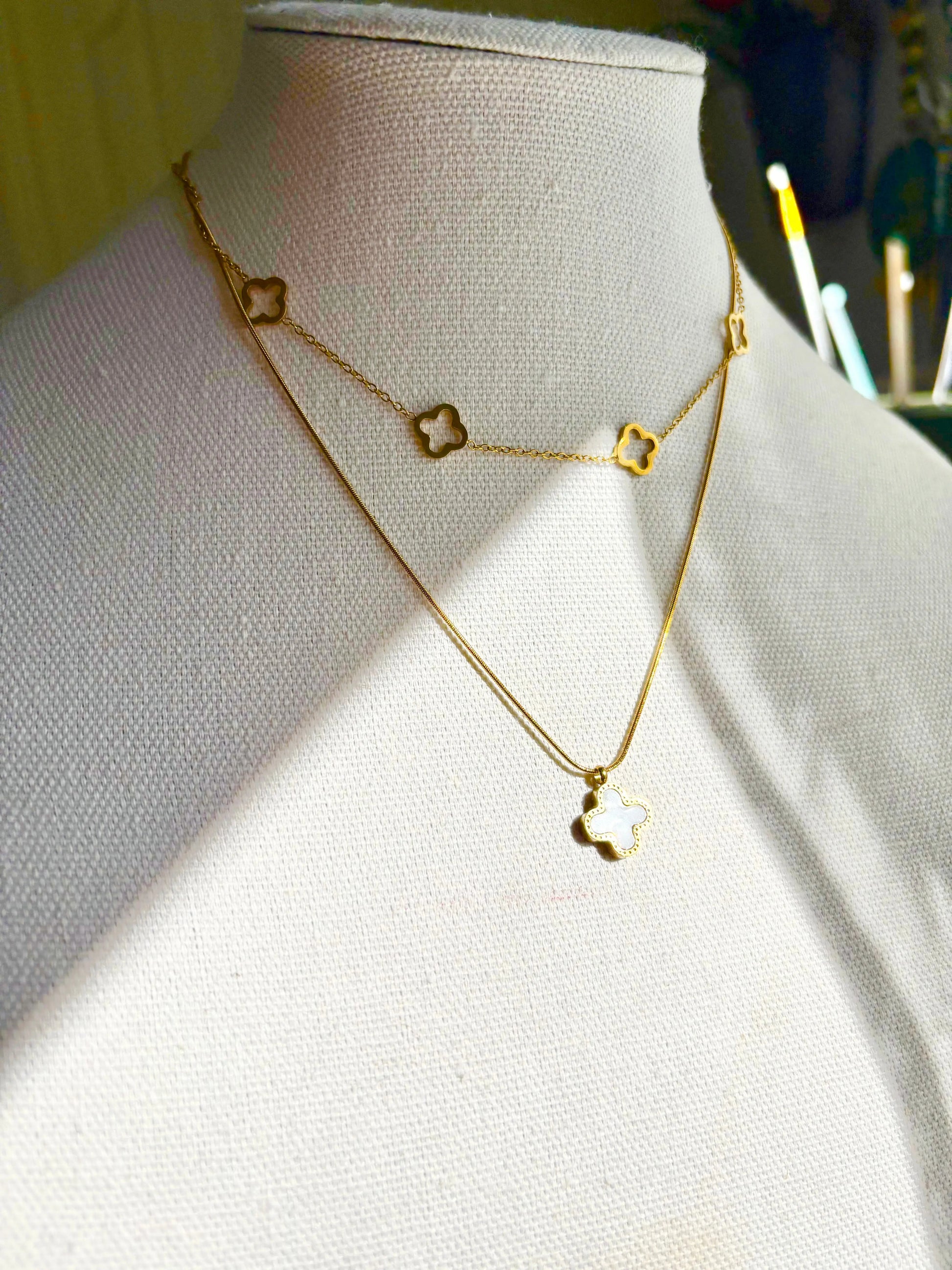 Two-Layer Gold Clover Necklace – 18K Gold Plated Stainless Steel