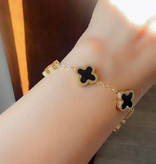 Gold Black Clover Bracelet