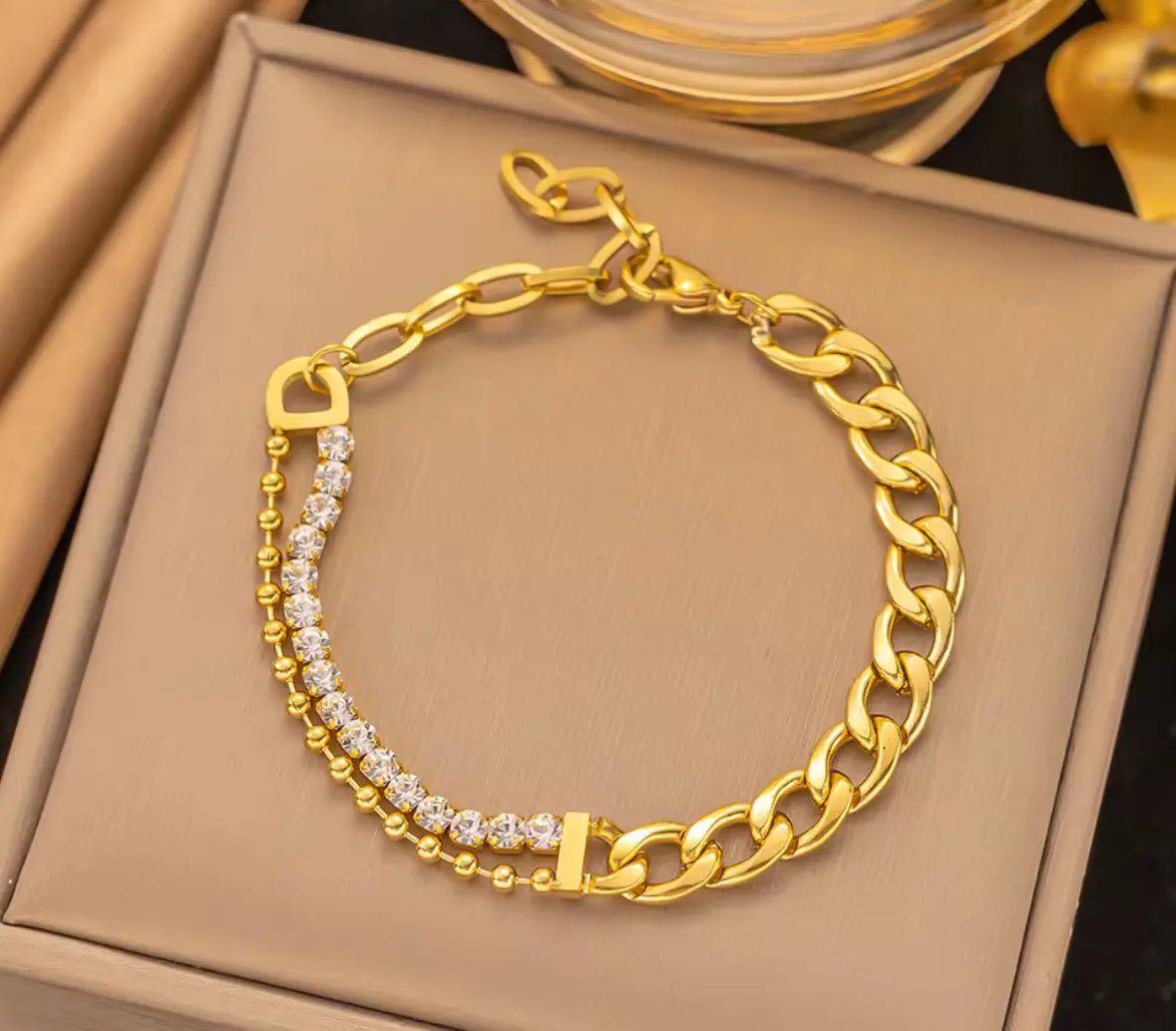 Chain & Zircon Bracelet – Gold Tone Yahala Boutique