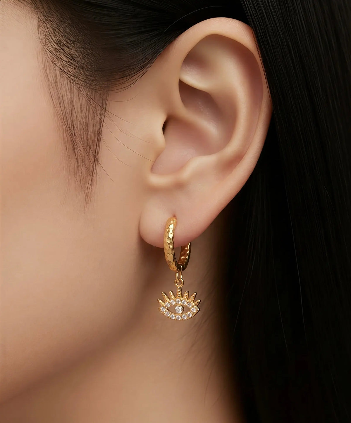 Evil Eye Zircon hoops-18k gold plated -non tarnish