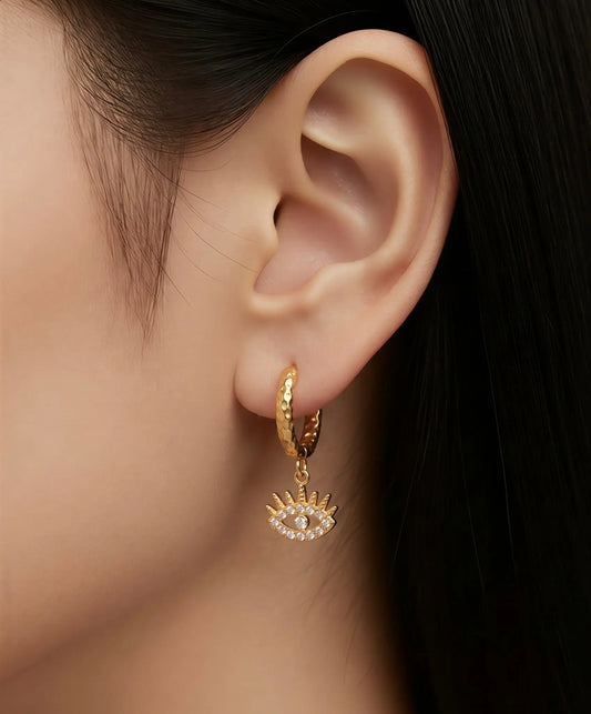 Evil Eye Zircon hoops-18k gold plated -non tarnish