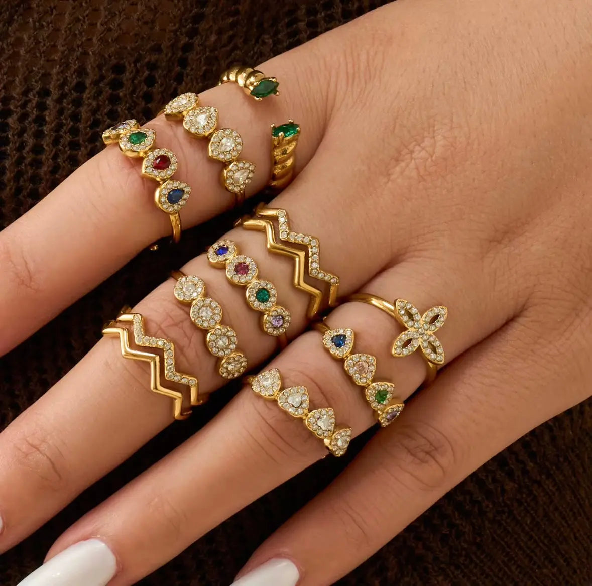Floral Zircon Ring – Adjustable, 18K Gold Plated Yahala Boutique
