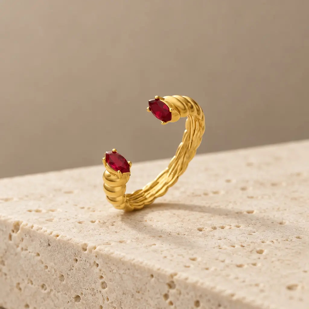 Red Zircon Teardrop Open Ring – 18K Gold Plated Yahala Boutique