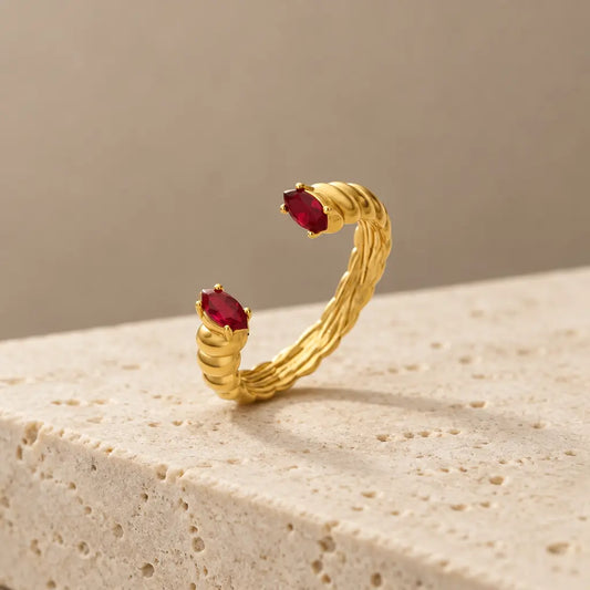 Red Zircon Teardrop Open Ring – 18K Gold Plated Yahala Boutique