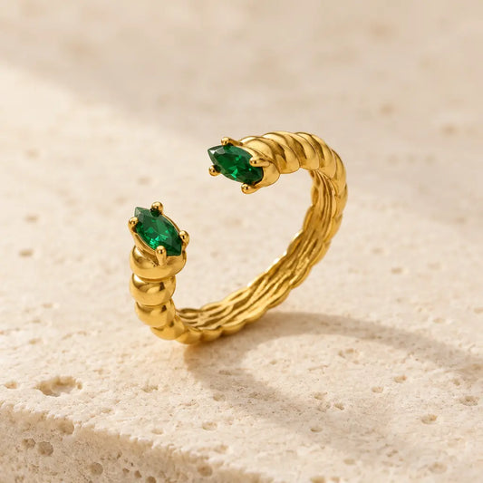 Green Zircon Teardrop Open Ring – 18K Gold Plated Yahala Boutique