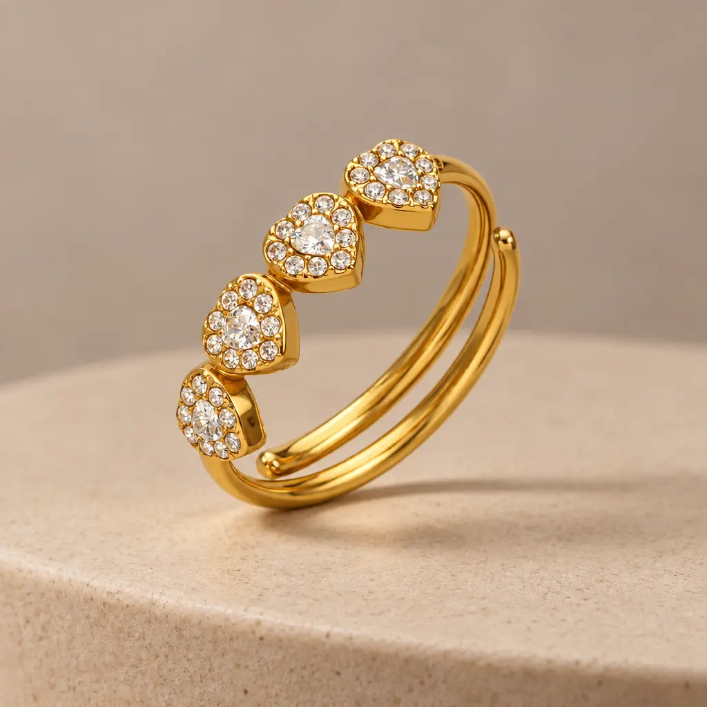 Clear Zircon Heart Halo Ring – Adjustable, 18K Gold Plated Yahala Boutique