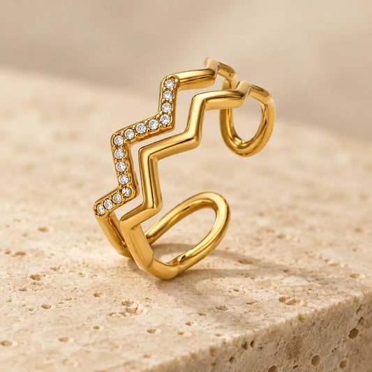Double Zigzag Ring – Gold-Tone Stainless Steel Yahala Boutique