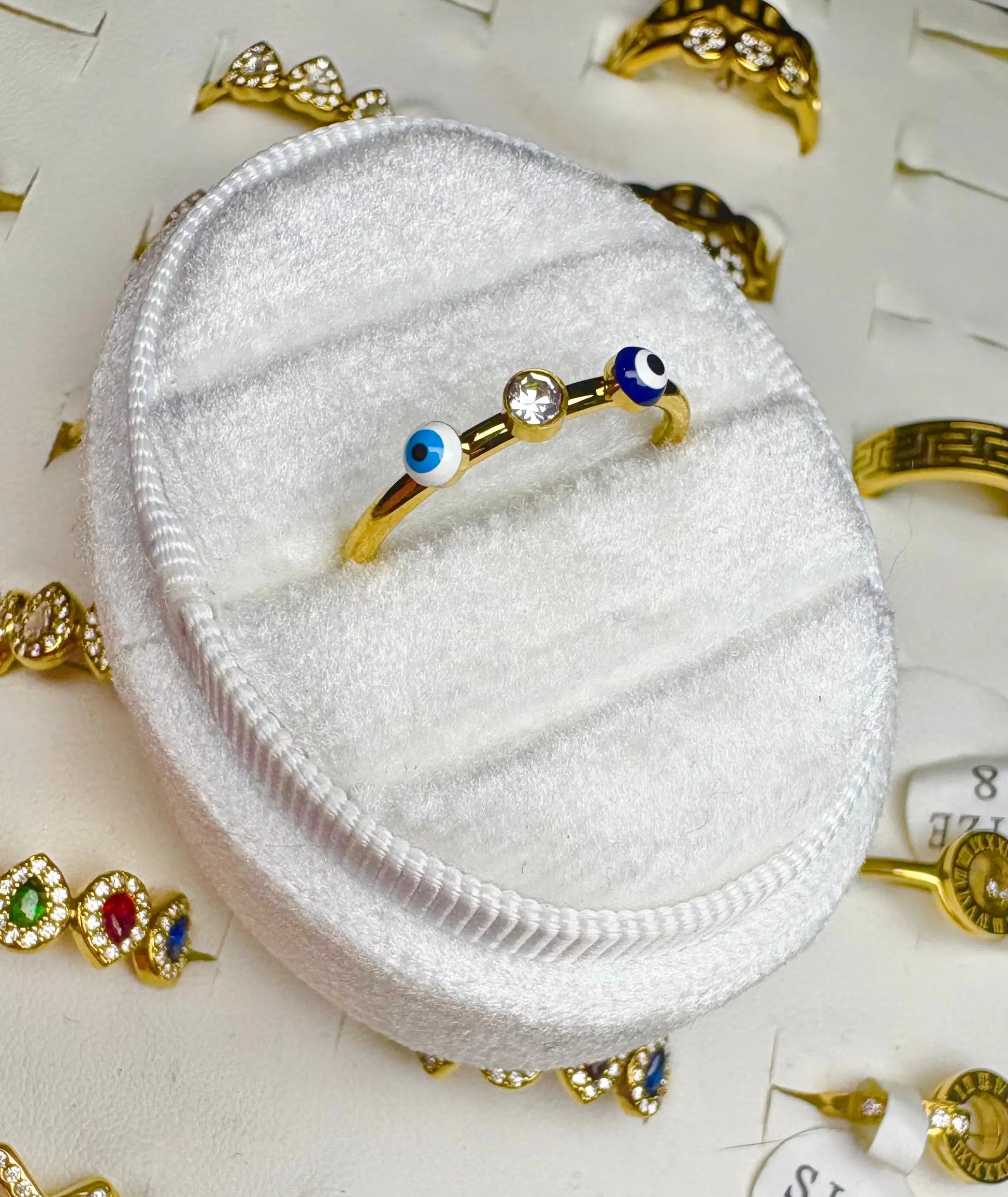 Double Evil Eye & Clear Zircon Ring – 18K Gold Plated, Size 8 Yahala Boutique