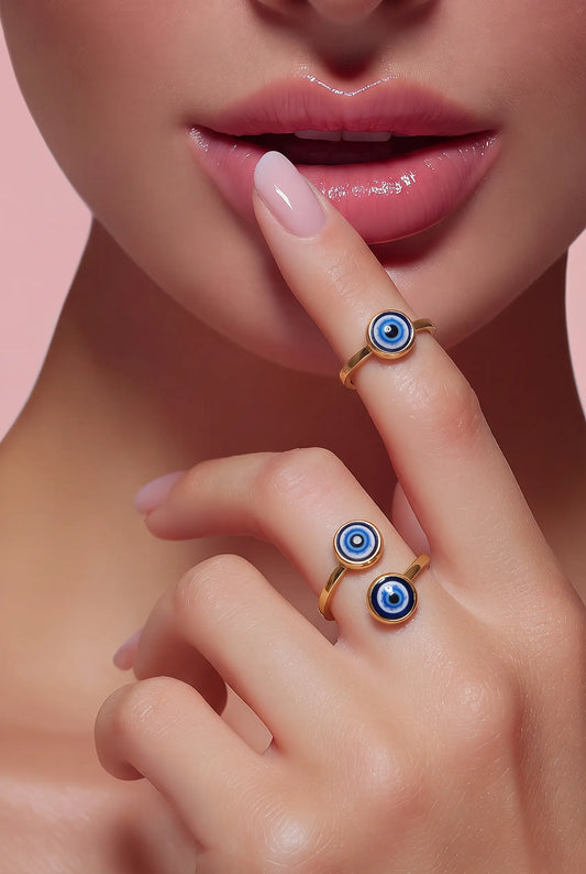 Double Evil Eye Open Ring – 18K Gold Plated, Size 8 Yahala Boutique