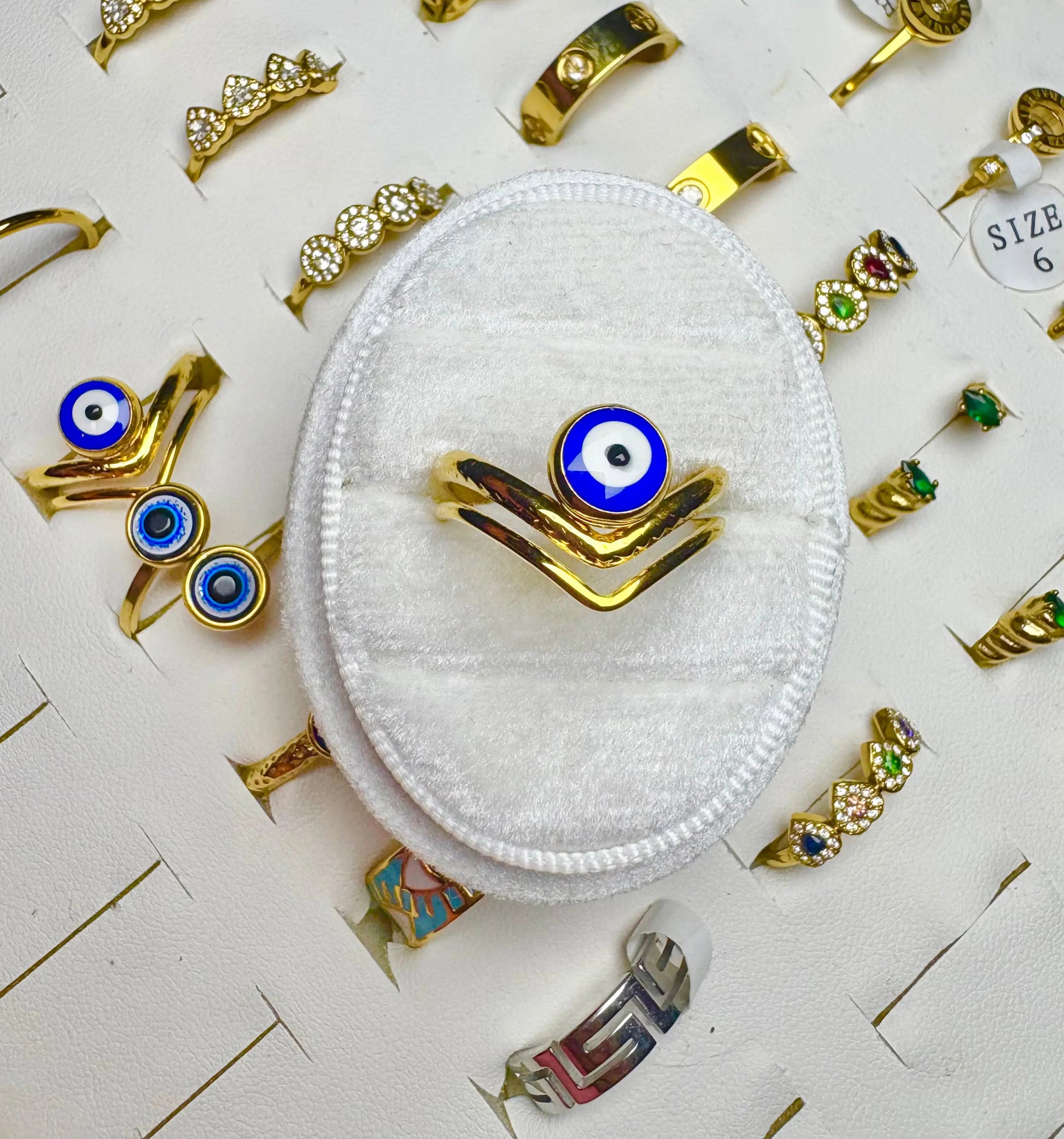 Evil Eye Double Chevron Ring – 18K Gold Plated Yahala Boutique