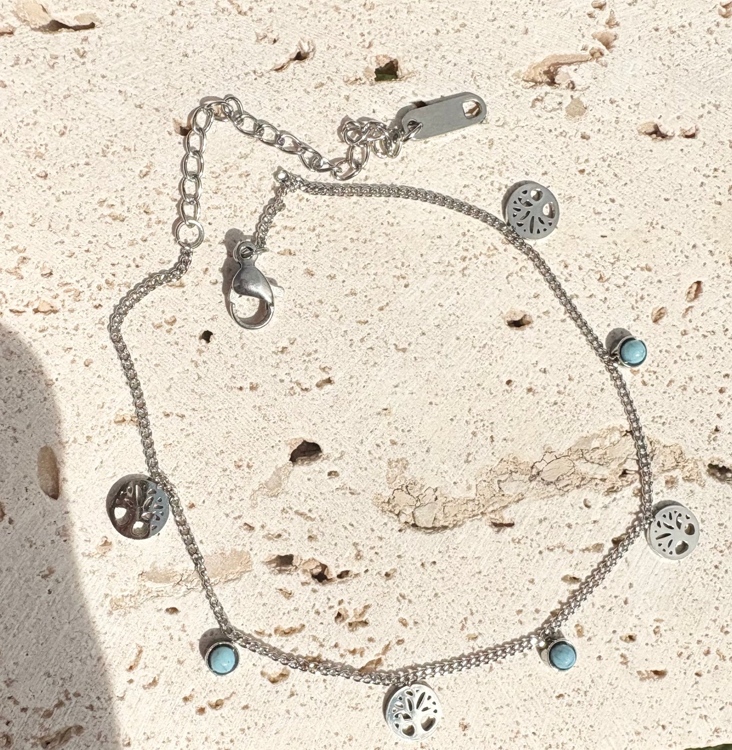 Tree of Life & Turquoise Charm Anklet - 18k gold Plated, Tarnish Free