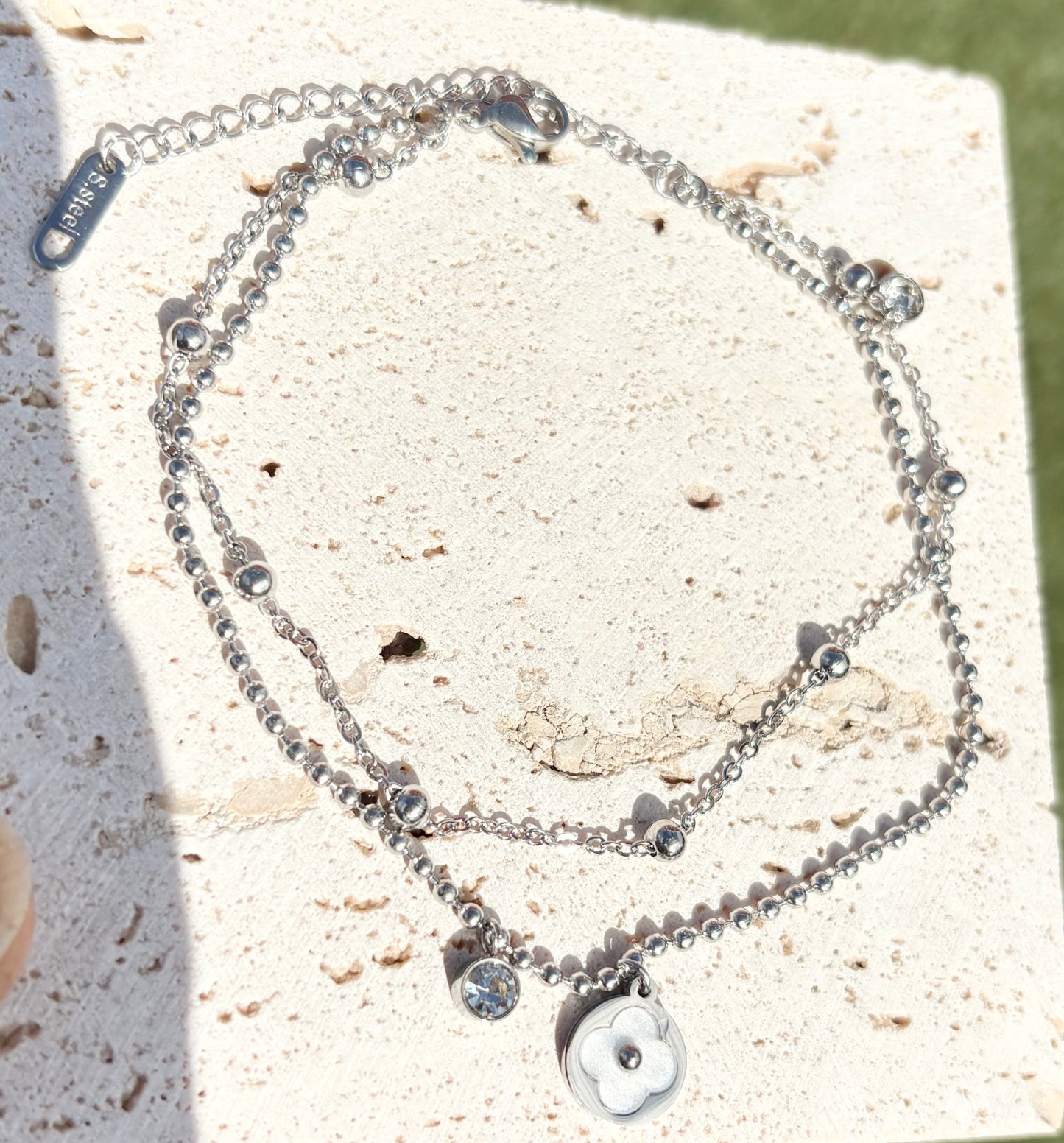 Double Layer Flower Charm Anklet - 18k gold plated, Tarnish Free