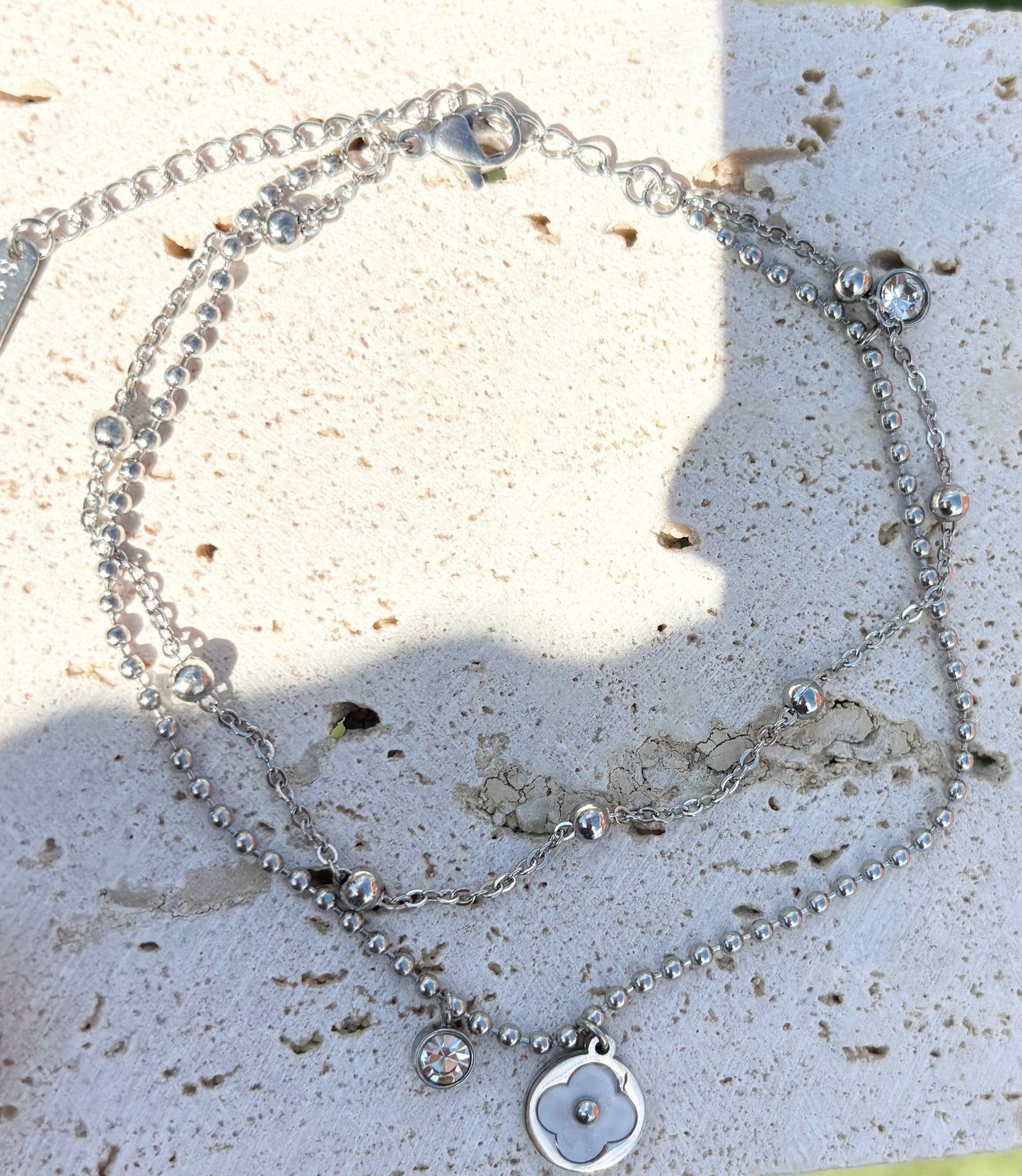 Double Layer Flower Charm Anklet - 18k gold plated, Tarnish Free