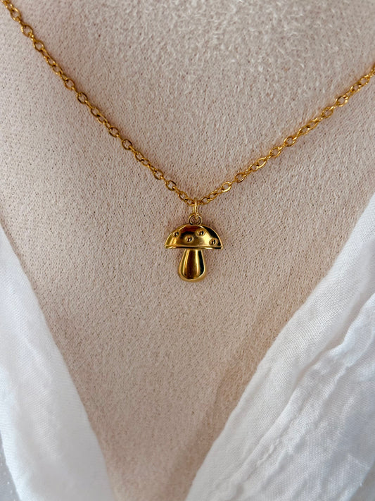 Mushroom Pendant Necklace (Gold & Silver) - 18k gold Plated - Stainless Steel - Non-Tarnish