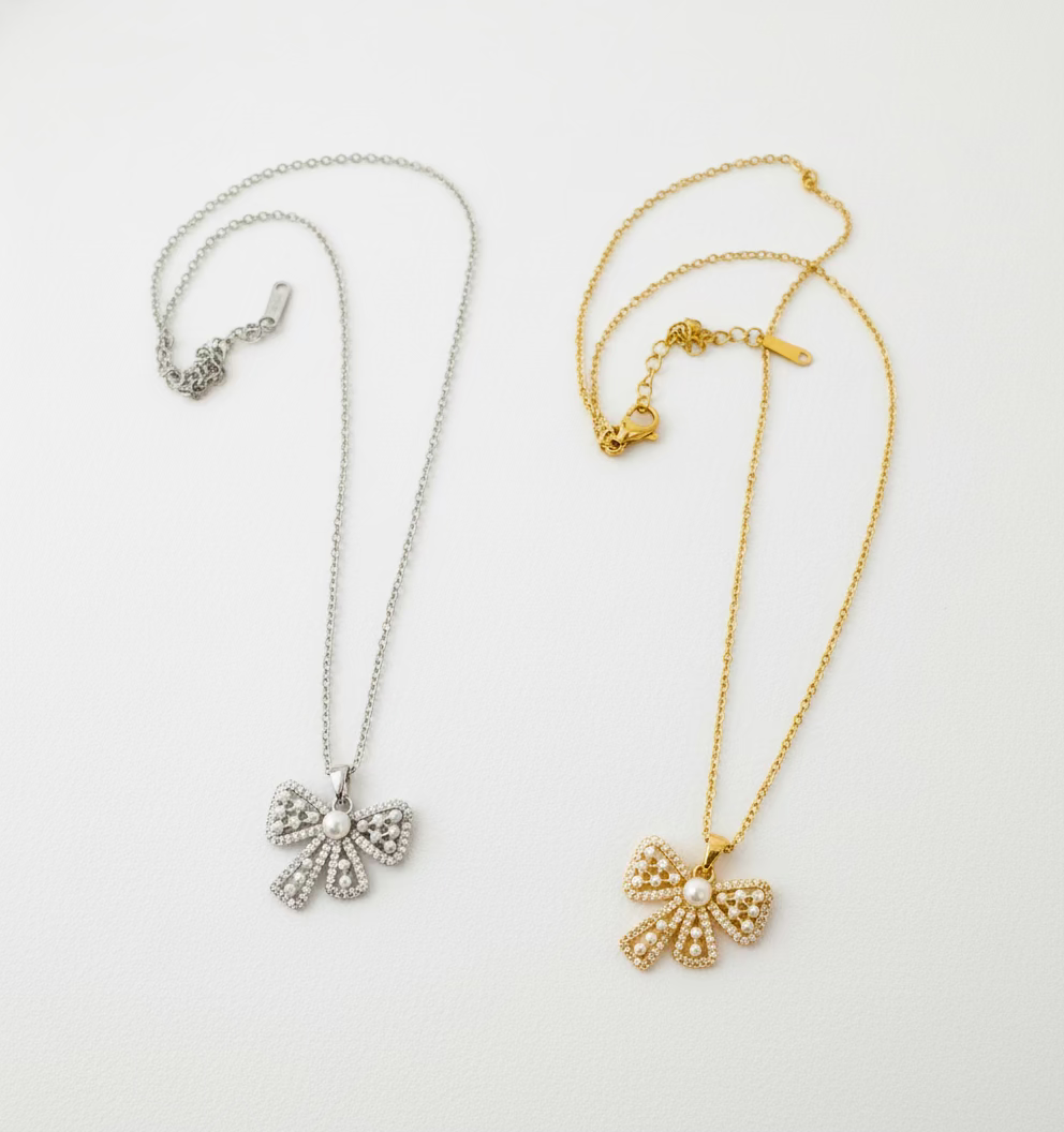 18k gold Plated necklaces with bow-shaped pendants