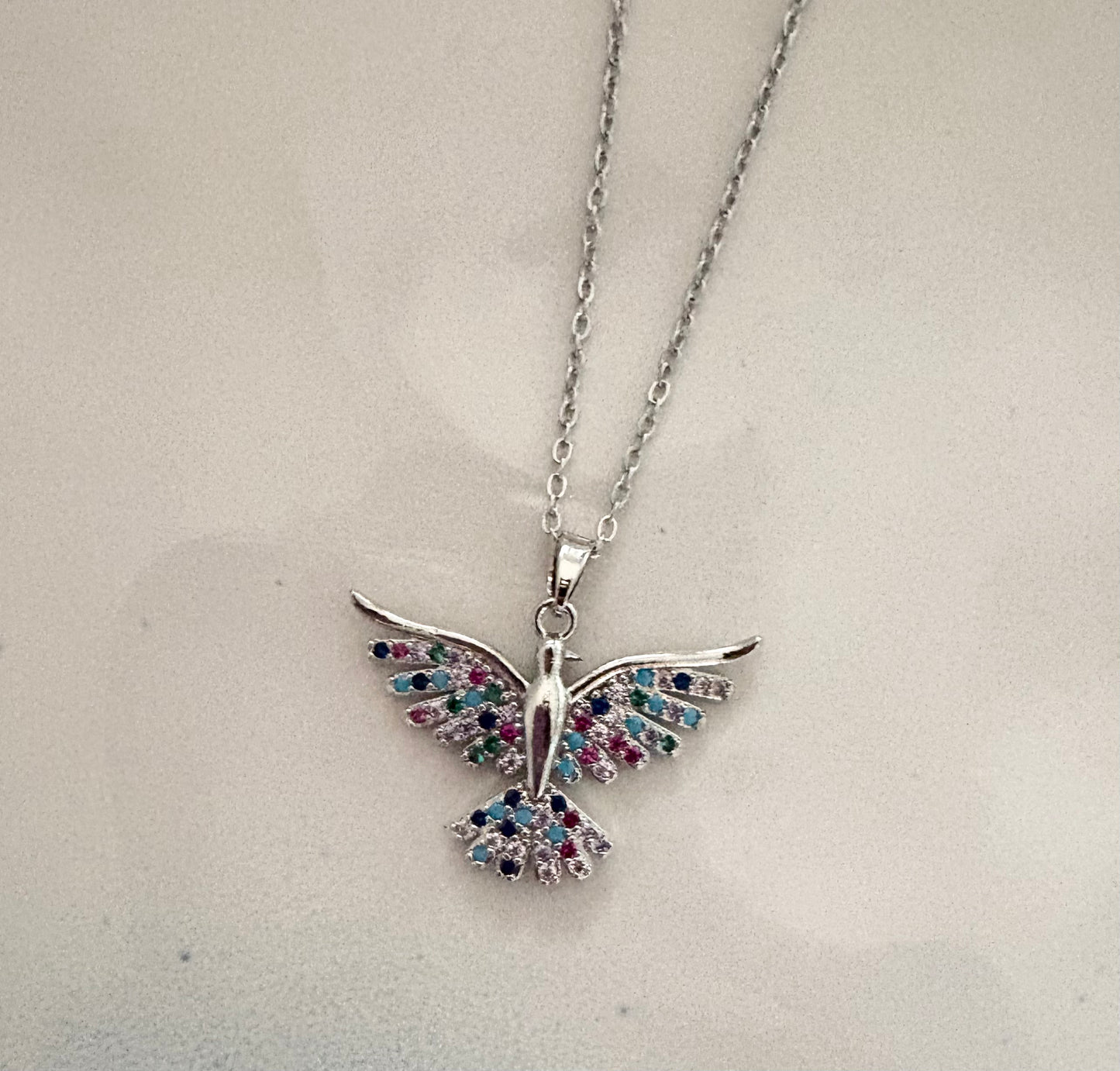 Colourful Dove pendant necklace with gemstones