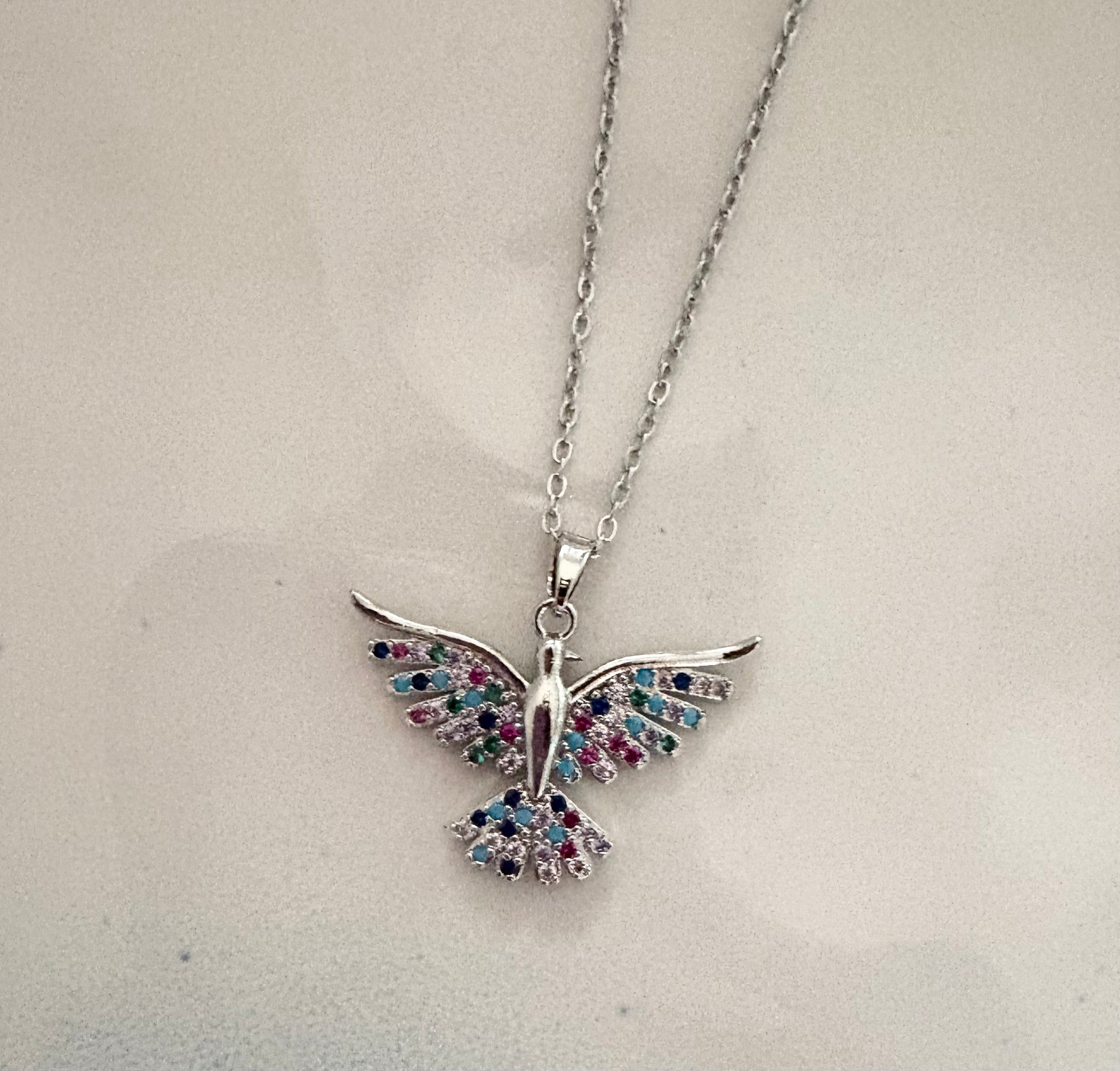 Colourful Dove pendant necklace with gemstones