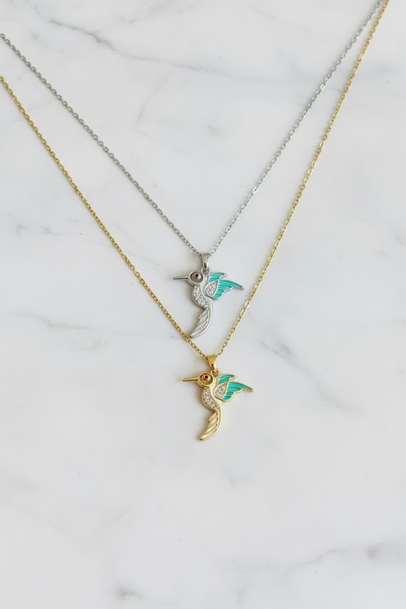 Gold and silver hummingbird necklaces
