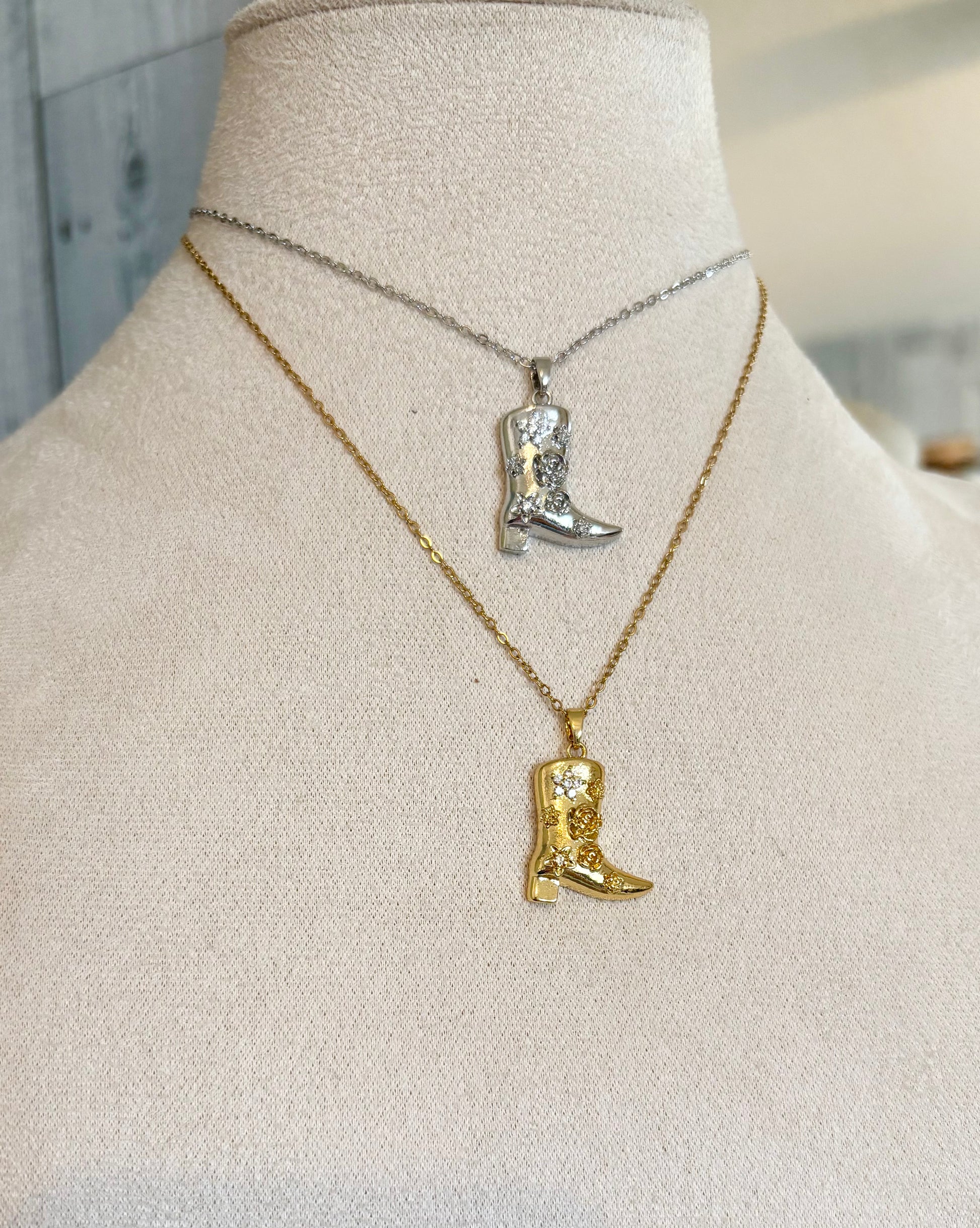 18k gold plated necklaces with cowboy boot pendants 