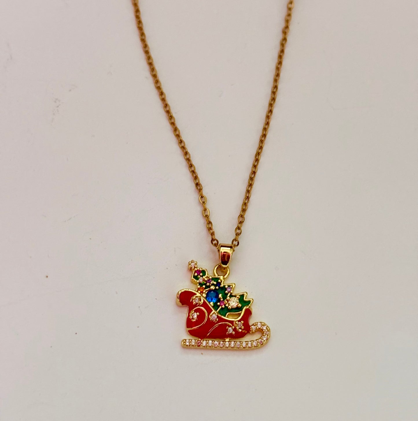 Christmas Sleigh Pendant Necklace-18k gold plated