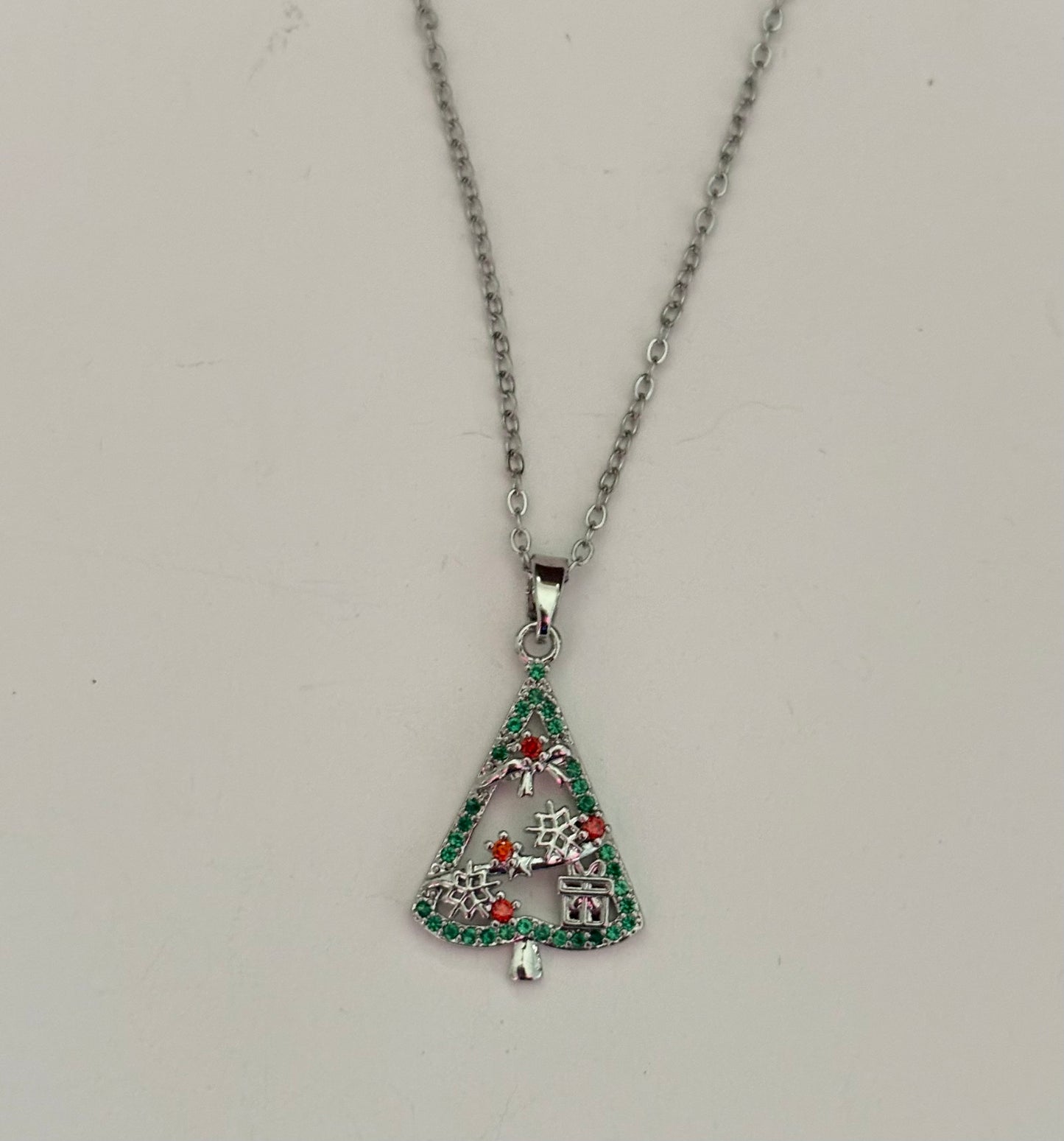 Non Tarnish Silver Christmas tree pendant