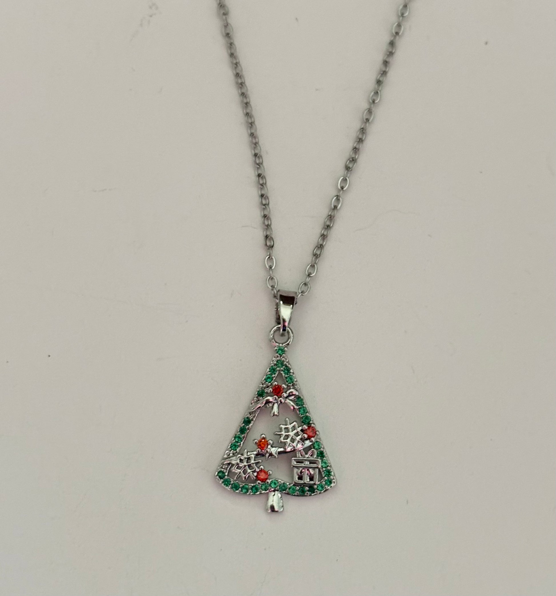 Non Tarnish Silver Christmas tree pendant