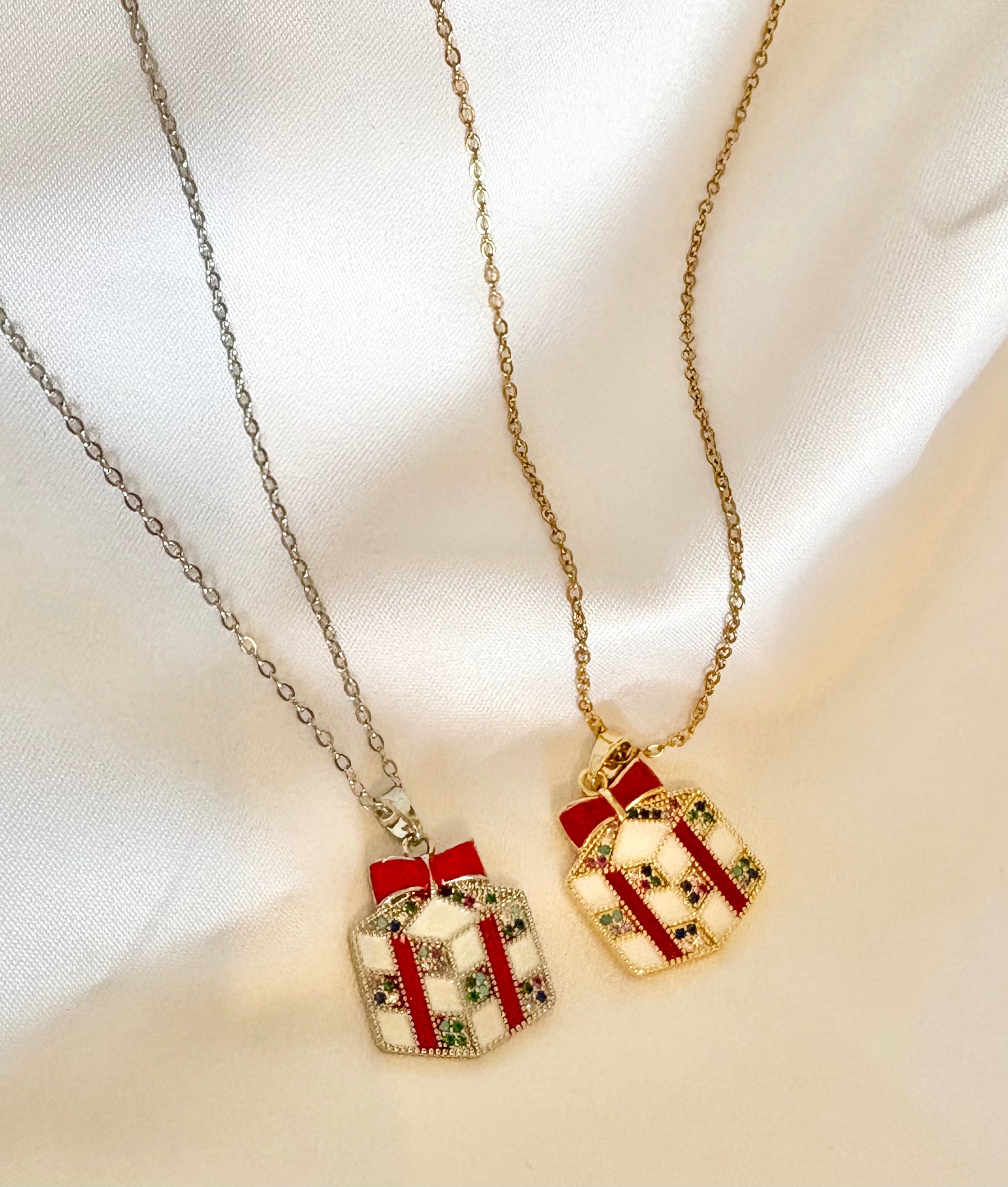 Necklaces with gift box pendants 