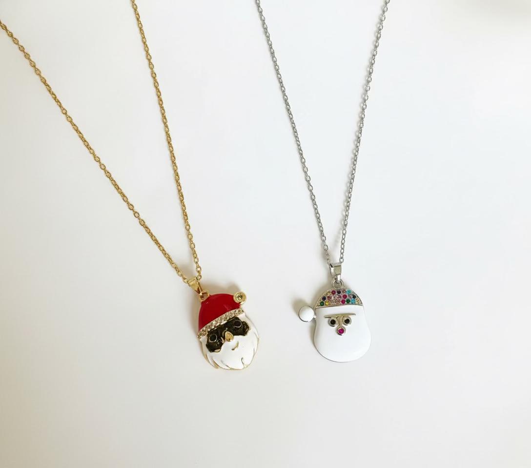 Non tarnish necklaces with Santa Claus and snowman pendants