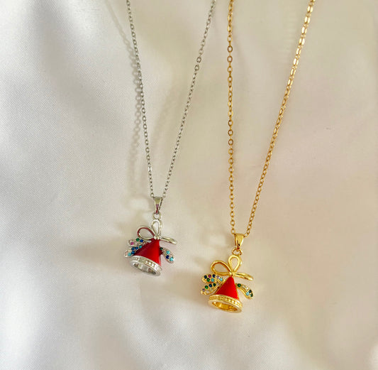 Santa Hat & Bow Pendant Necklace – 18k gold Plated Stainless steel